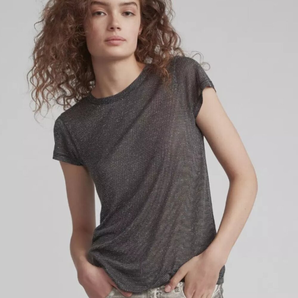 Rag And Bone Dawson Tee Metallic Thread Black Wom… - image 1